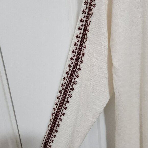 Loft Petite Women's XSP Ivory Embroidered Tassled 3/4 Sleeve Tunic Sweater - Picture 4 of 8